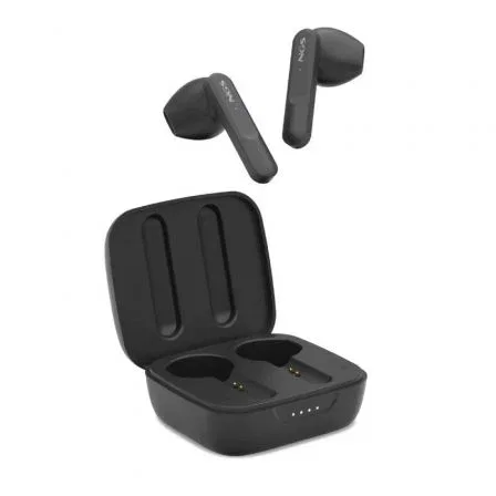 NGS Auriculares Bluetooth ARTICA MOVE Bluetooth 5.3 ENC Carga Inalámbrica - 7h Autonomía Auricular + 28h Total con Estuche, Almohadillas S/M/L, Negros (ARTICAMOVEBLACK)